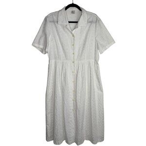 Vintage White Eyelet (Ribbons) Midi Dress Size XL Cottagecore Housedress